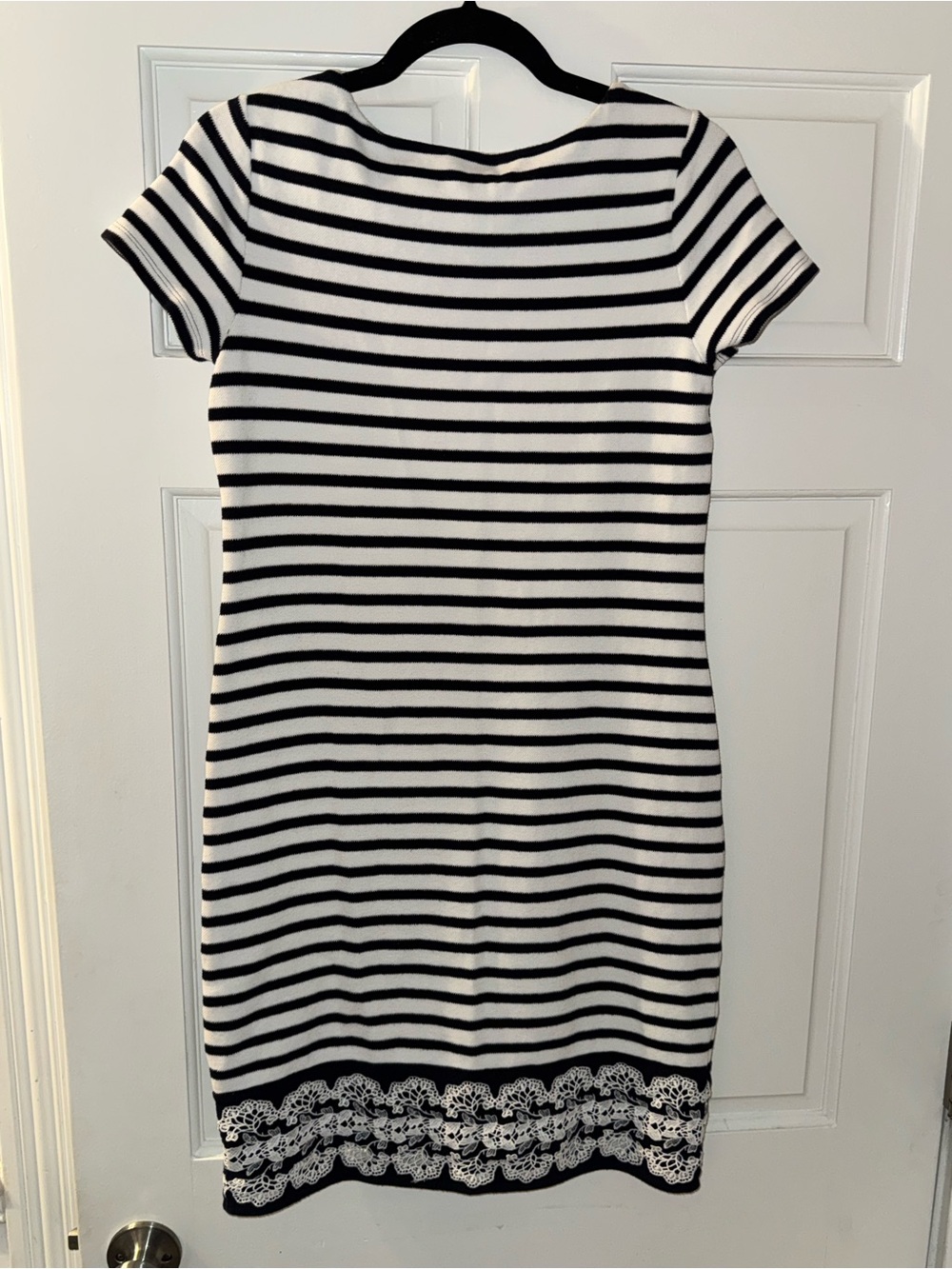 Talbots Black & White Striped Dress with Lace Hem - Picture 3 of 8